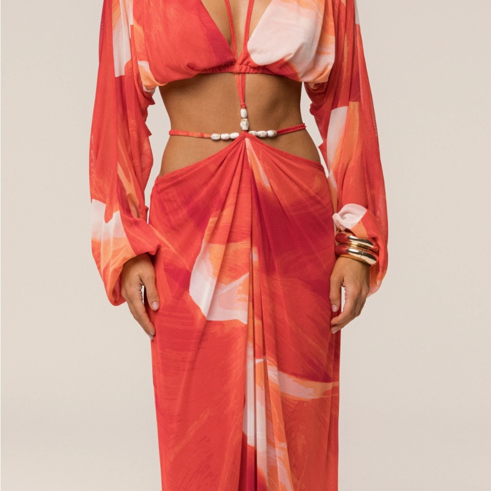 JLUXLABEL Vibrant Red and Cream Skirt Set